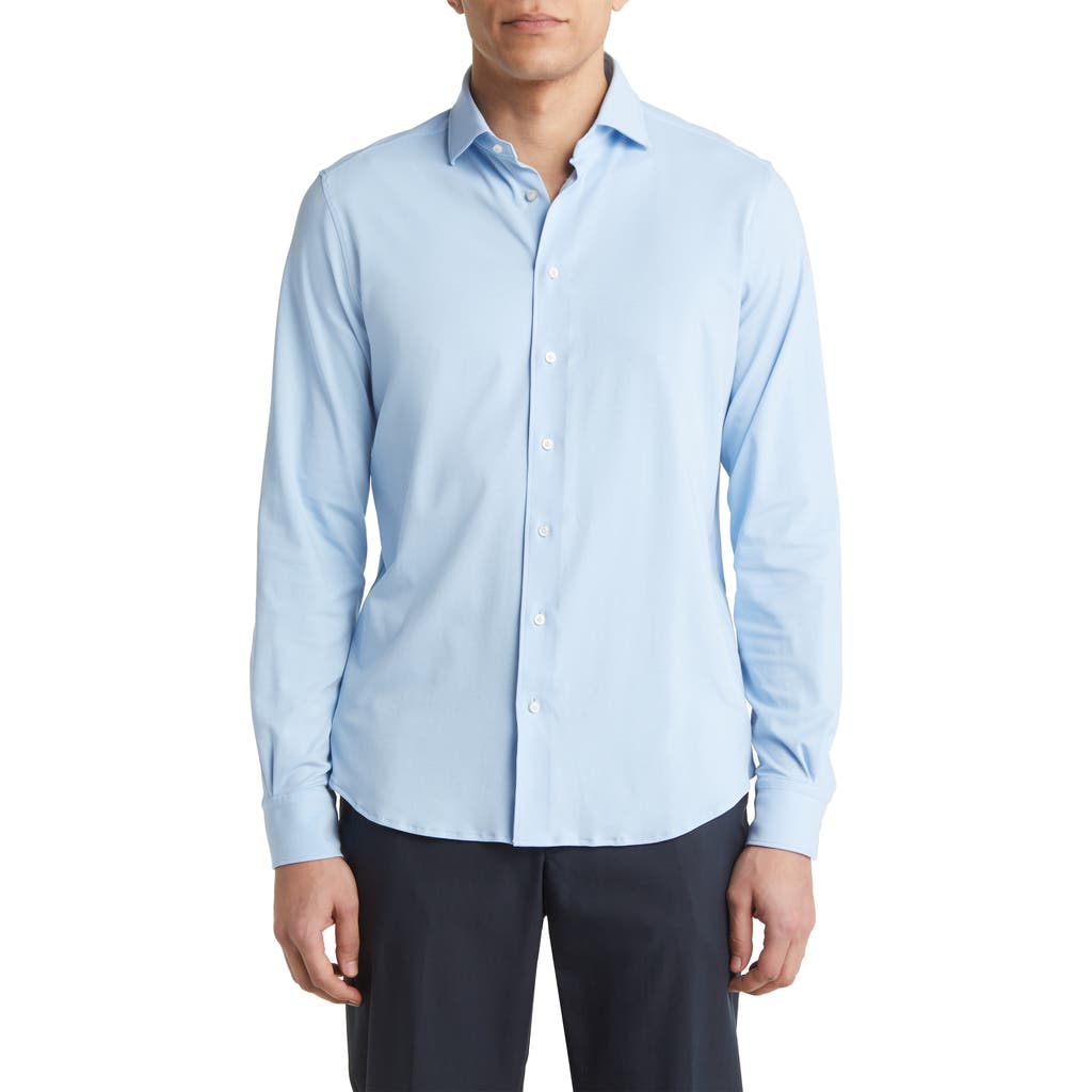 Emanuel Berg 4flex Modern Fit Knit Button-up Shirt In Blue