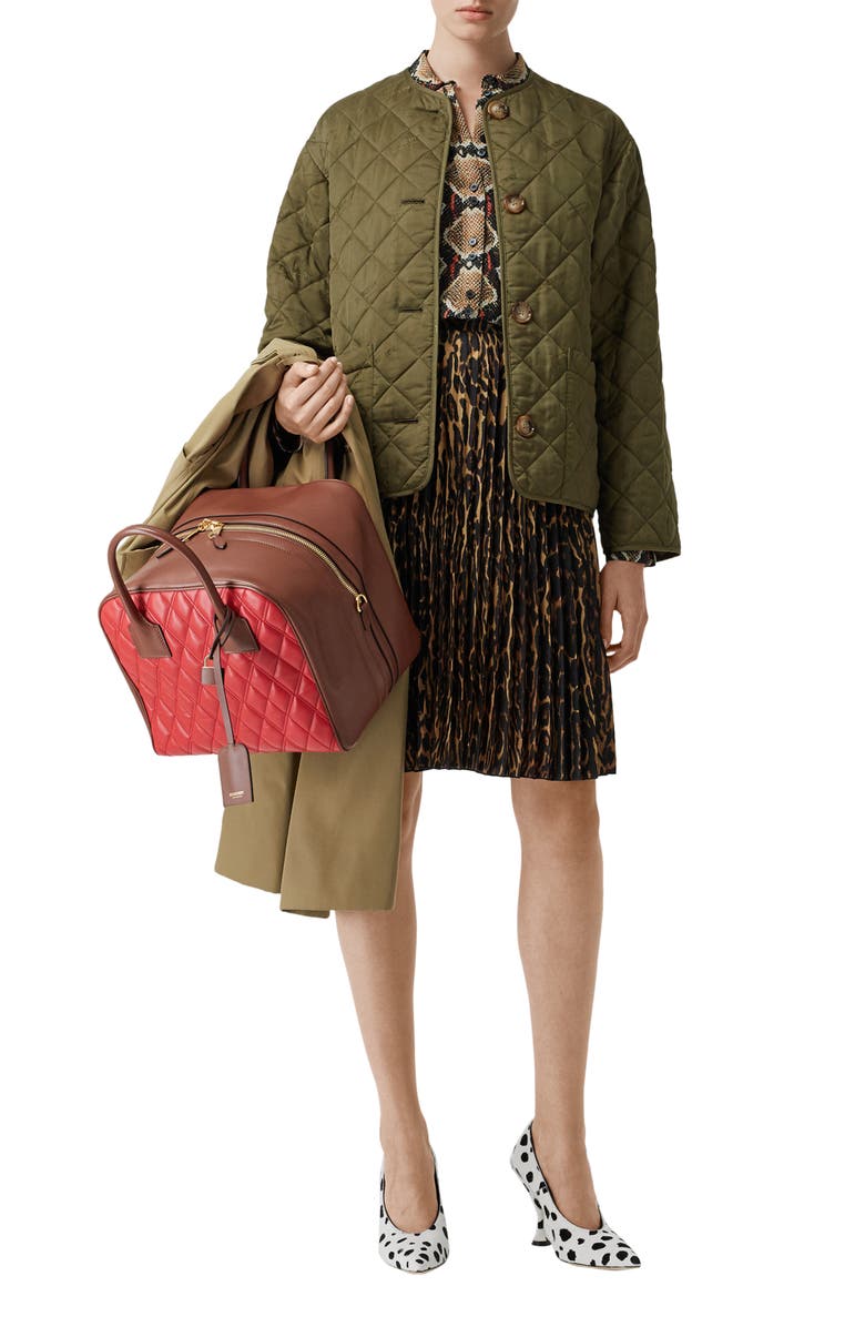 Burberry Bardsey Logo Jacquard Diamond Quilted Coat, Alternate, color, 