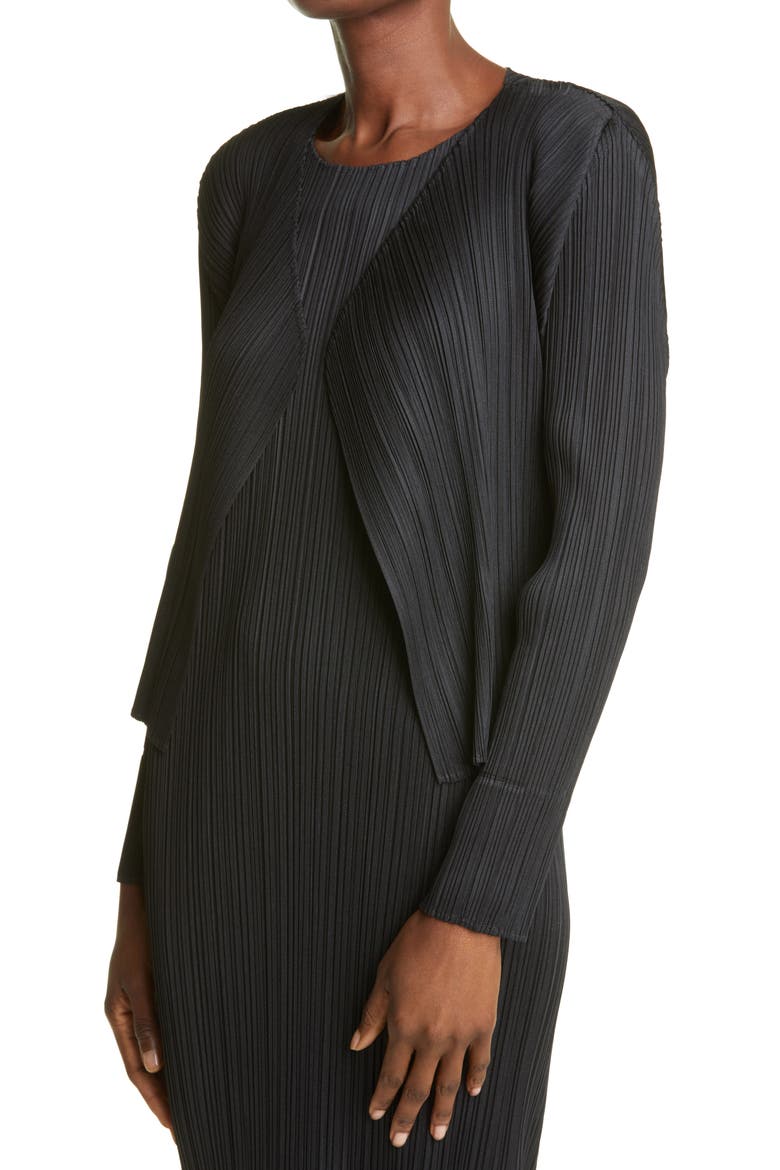 Pleats Pleats Issey Miyake Pleated Open Front Crop Cardigan, Alternate, color, BLACK