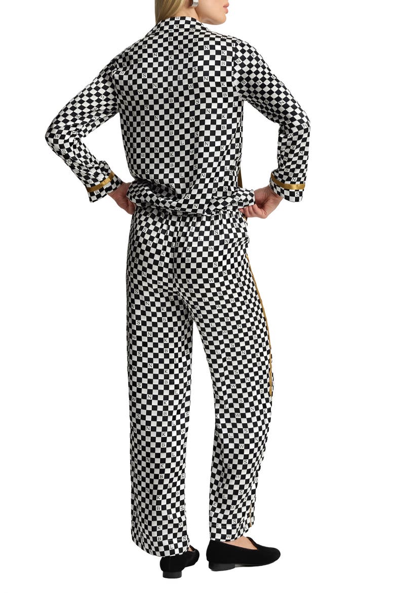 Checkerboard Unisex Long Pajama Set, Alternate, color, Black & White