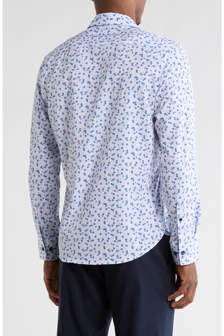 Daisy Floral Print Stretch Dress Shirt, Alternate, color, WHITE/ PURPLE