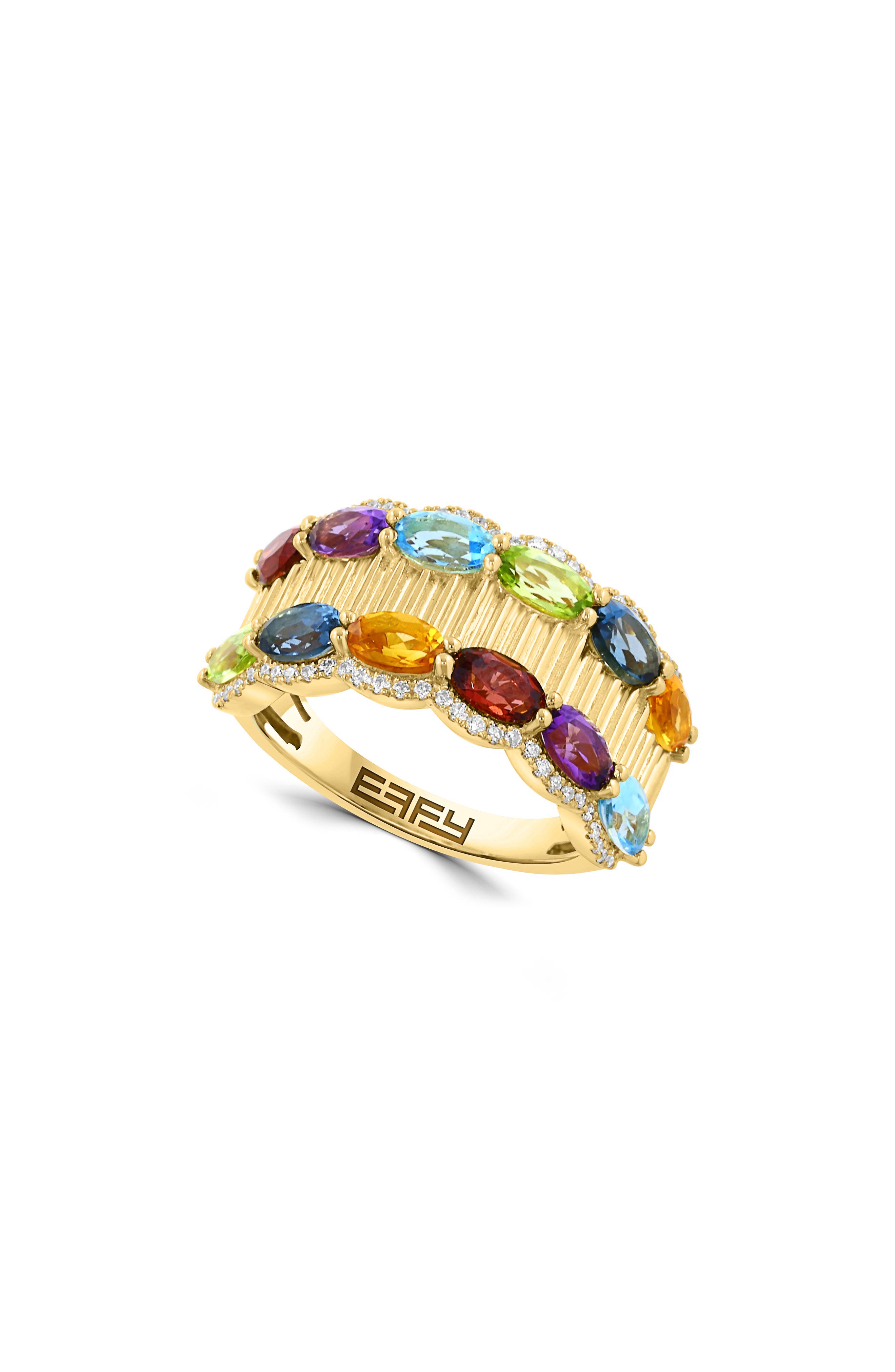 Gold Plated Sterling Silver Mixed Gemstone Ring