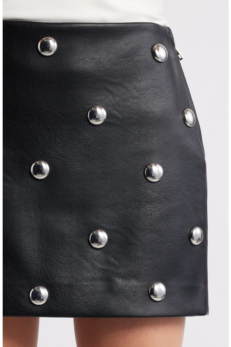 Carla Studded Faux Leather Miniskirt, Alternate, color, BLACK