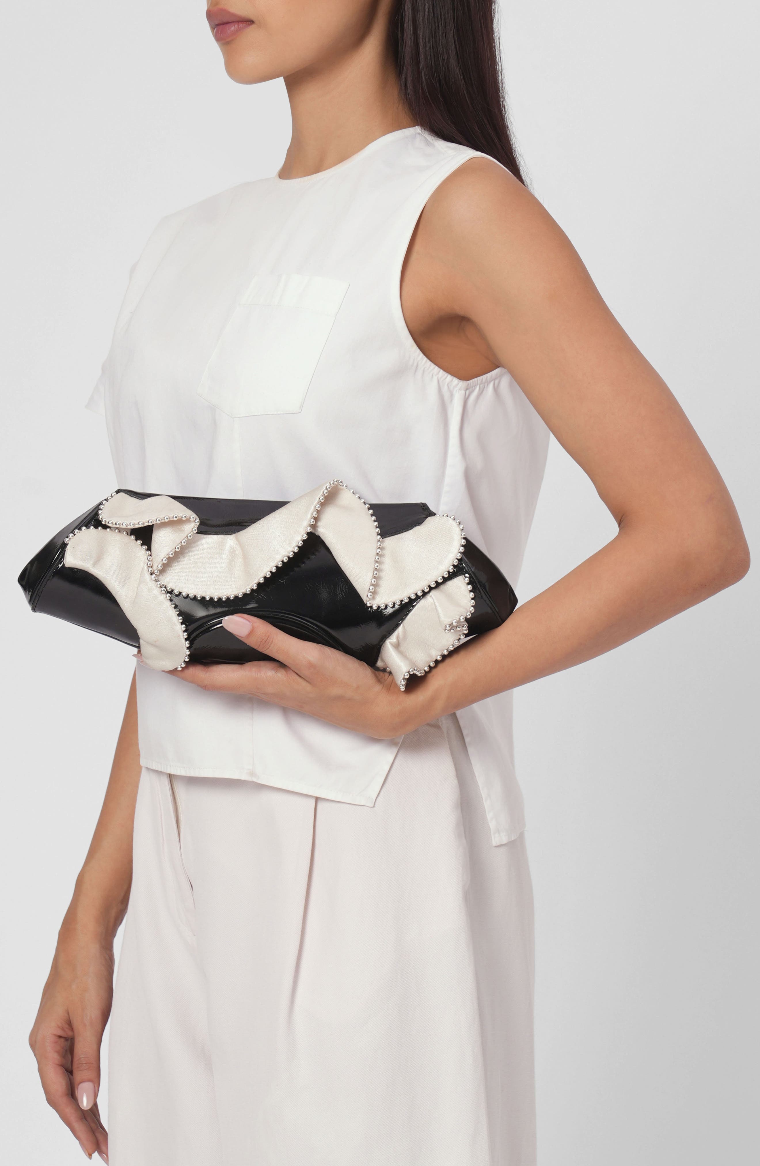 Elizabeth Baguette Mini Leather Clutch, Alternate, color, PUMICE/ BLACK