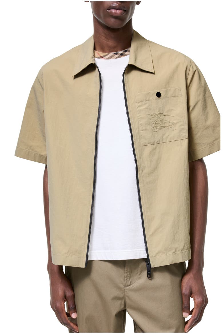 Nylon Zip Overshirt, Main, color, Sparrow beige