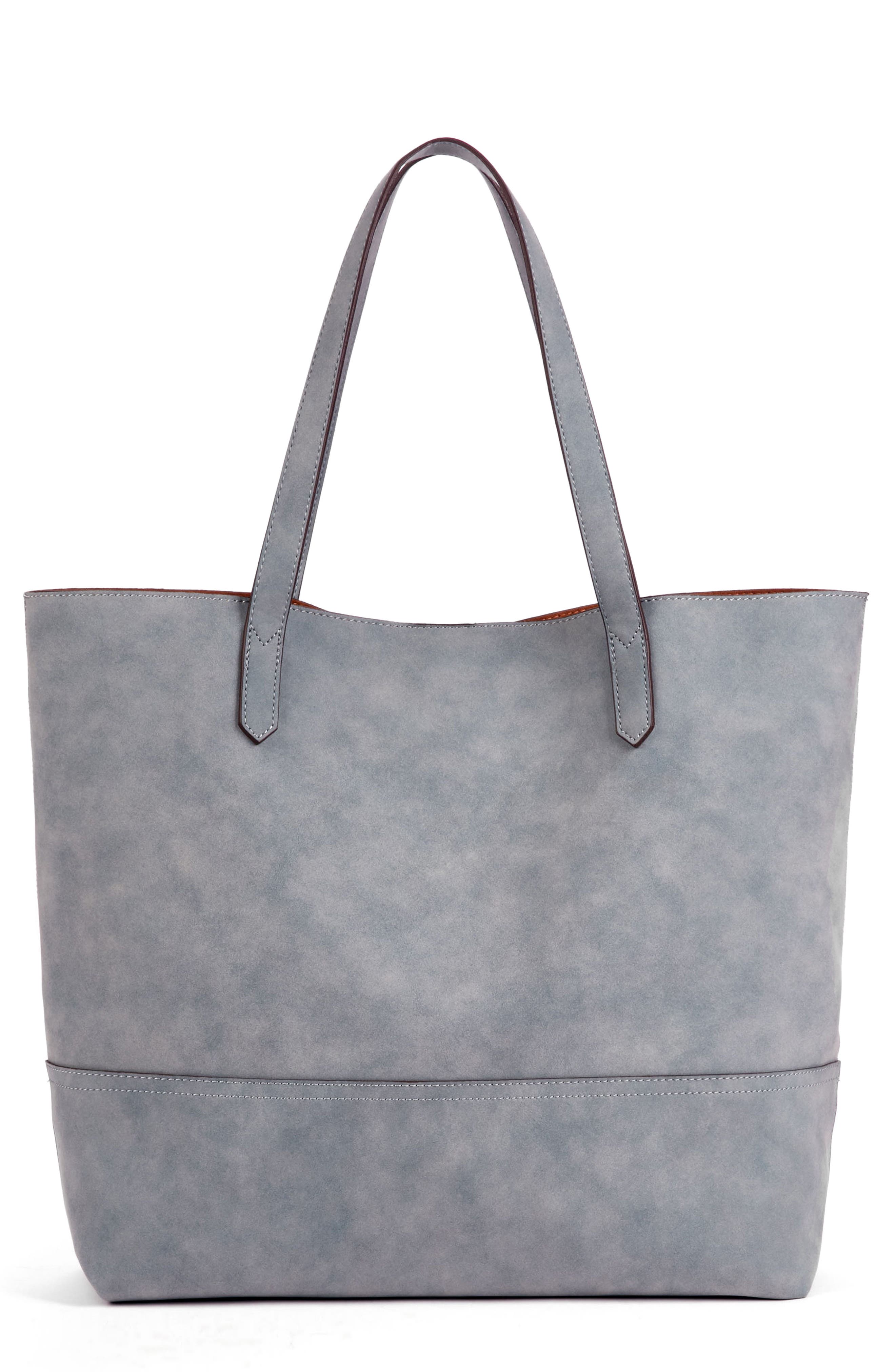 Dawson Oversize Faux Leather Shopper, Main, color, CHAMBRAY