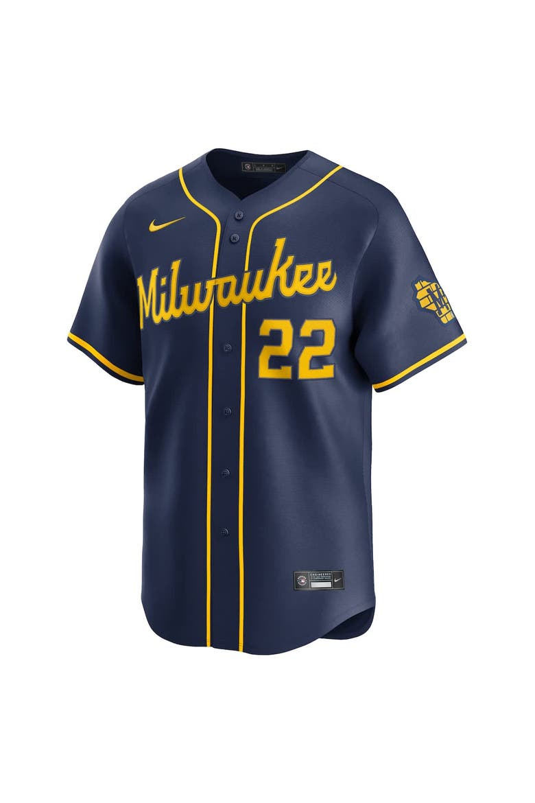 Men's Nike Christian Yelich Navy Milwaukee Brewers Alternate Limited Jersey, Alternate, color, Navy