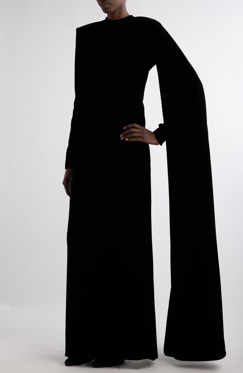 Balenciaga Padded Long Sleeve Velvet Gown, Alternate, color, 