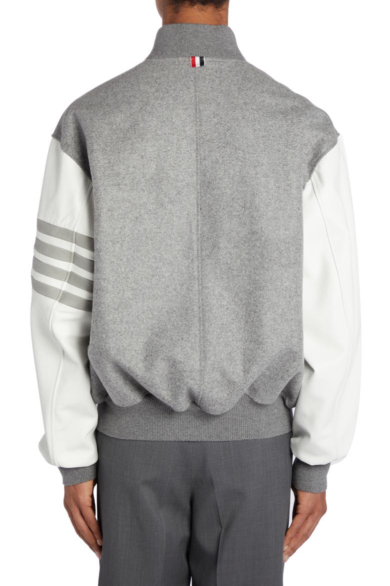 4-Bar Oversize Wool & Leather Bomber Jacket, Alternate, color, MEDIUM GREY