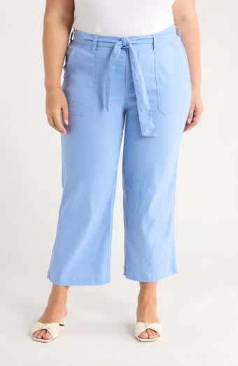 Liverpool Los Angeles Belted Linen Blend Wide Leg Crop Pants