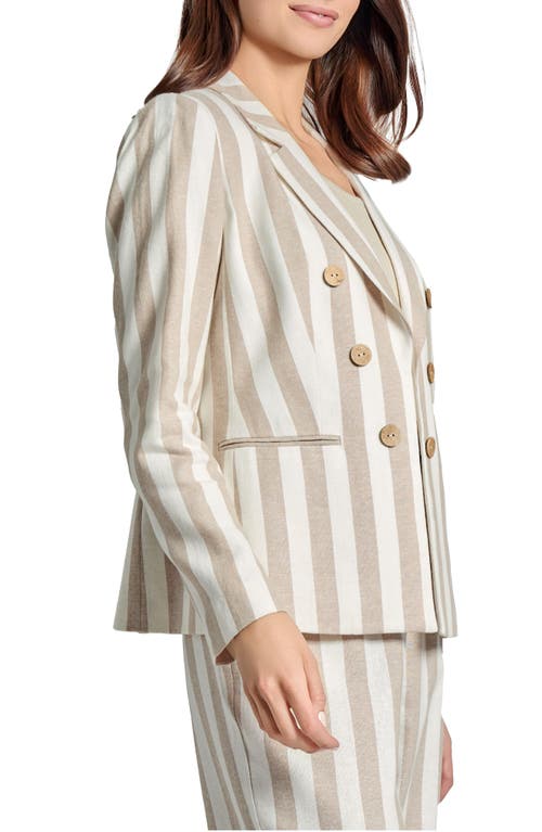 Shop Jones New York Stripe Linen Blend Faux Double Breasted Jacket In Natural Stone/jones White