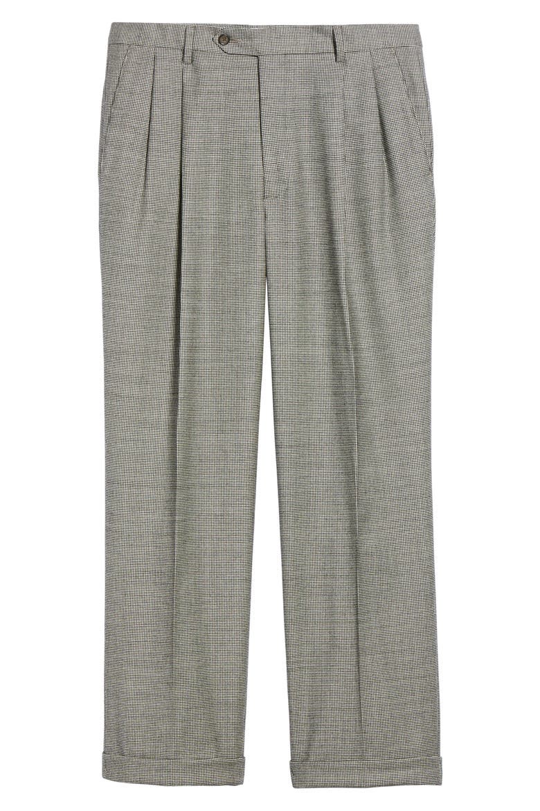 Touch Finish Pleated Houndstooth Classic Fit Stretch Wool Dress Pants, Alternate, color, BLACK/ WHITE