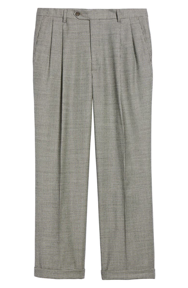 Berle Touch Finish Pleated Houndstooth Classic Fit Stretch Wool Dress Pants, Alternate, color, Black/ White