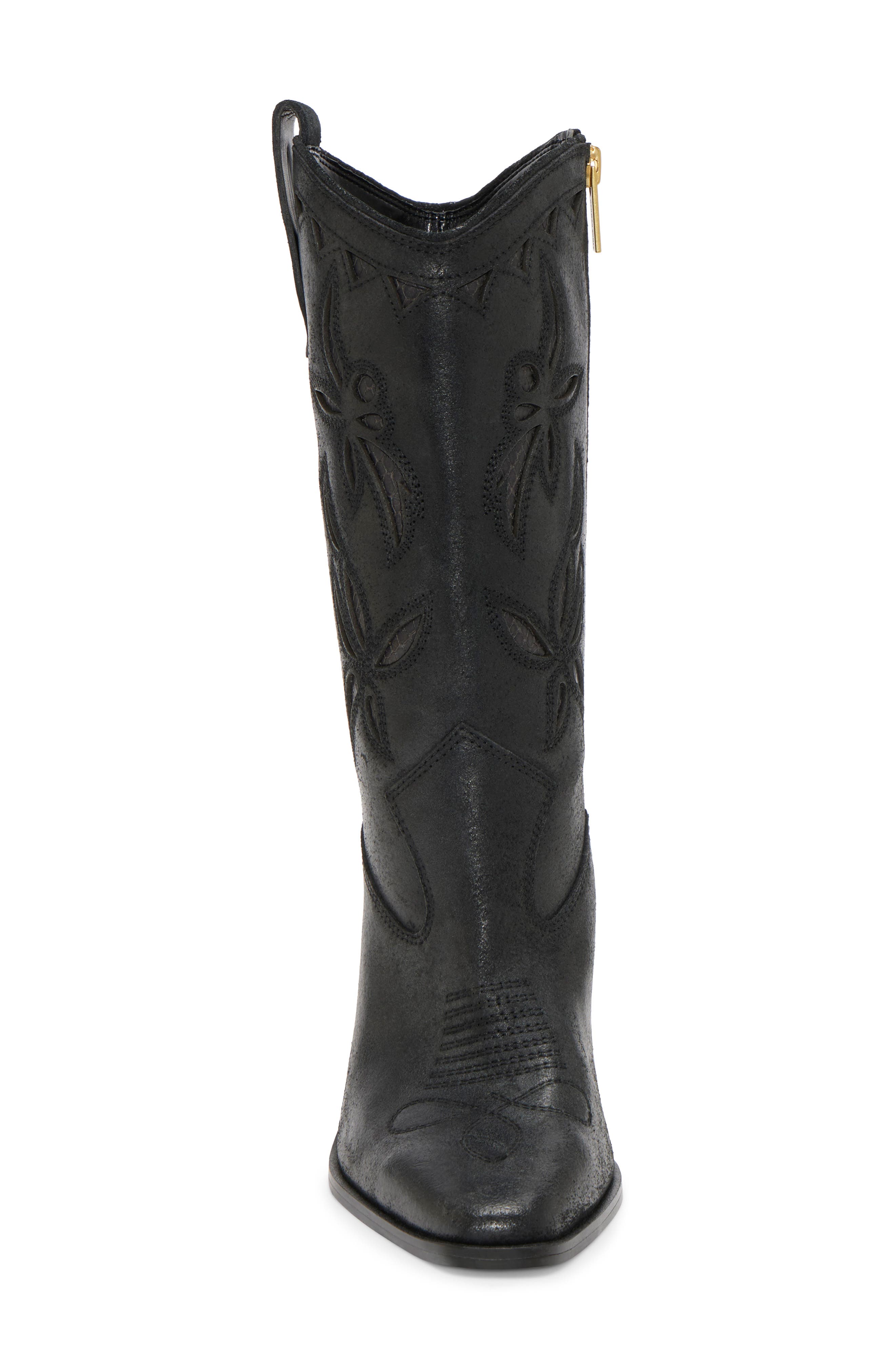 Vince Camuto Alisah Square Toe Western Boot, Alternate, color, Black