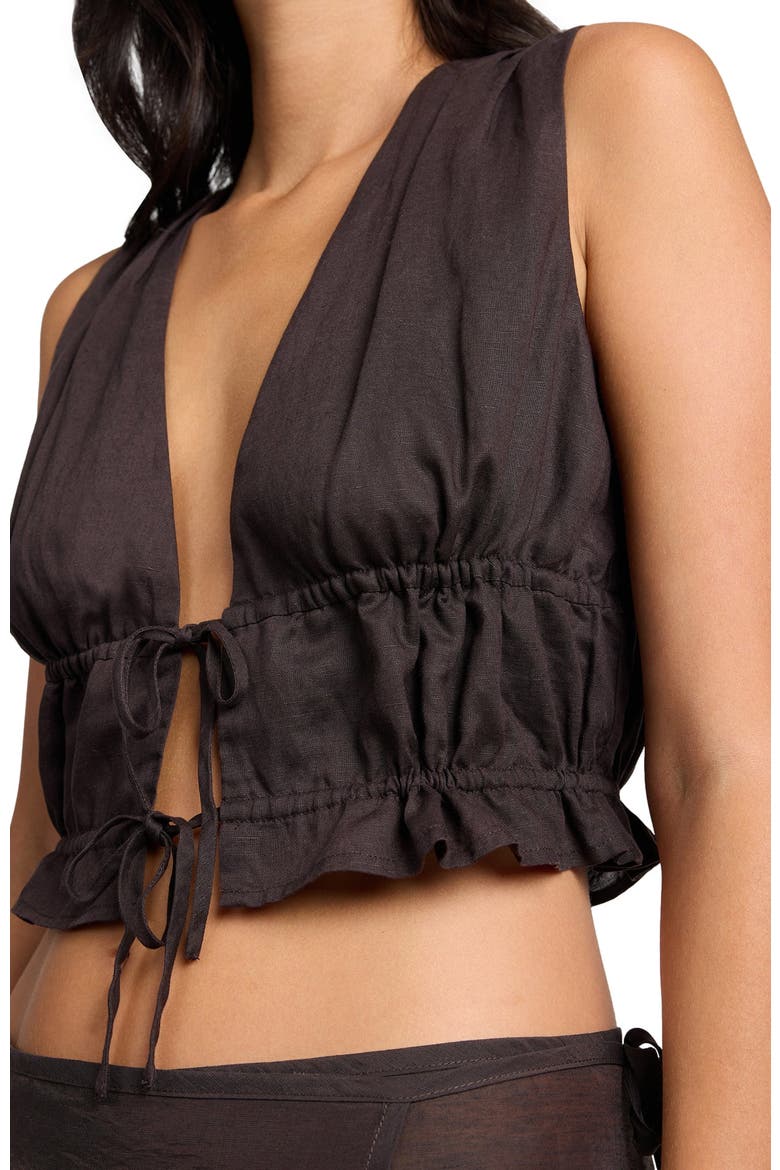 Air Linen Tie Front Top, Alternate, color, ESPRESSO