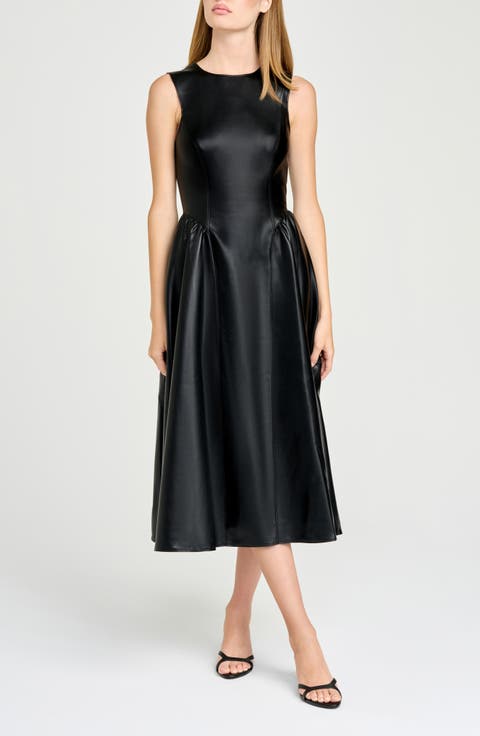 Angelina Sleeveless Faux Leather Midi Dress