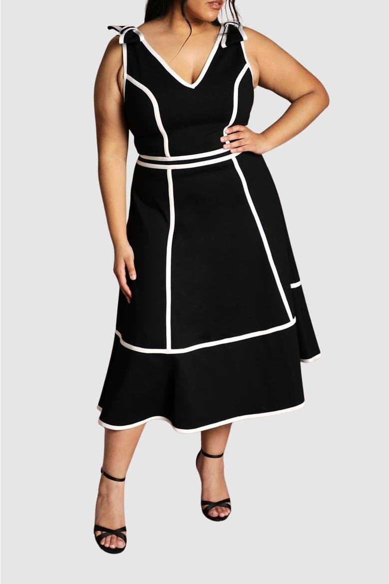 Plus Ponte V-Neck Midi Dress, Alternate, color, Black