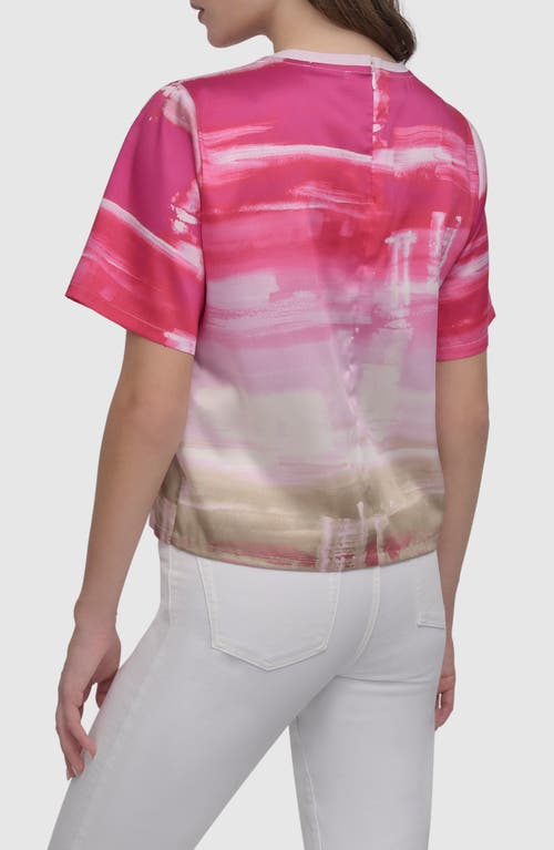 Dkny Print Scarf Twill Short Sleeve Top In Pink