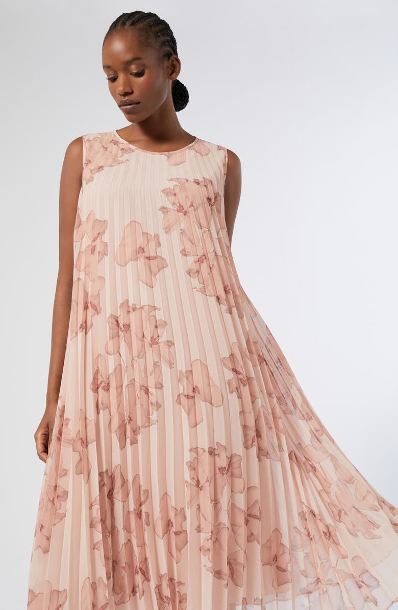Marina Rinaldi Oria Floral Sleeveless Pleated Dress, Alternate, color, Pink