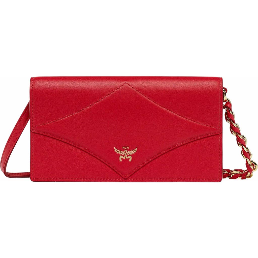 Mcm Diamond Chain Wallet In Red