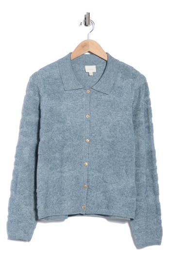 Cyrus Textured Polo Cardigan In Blue