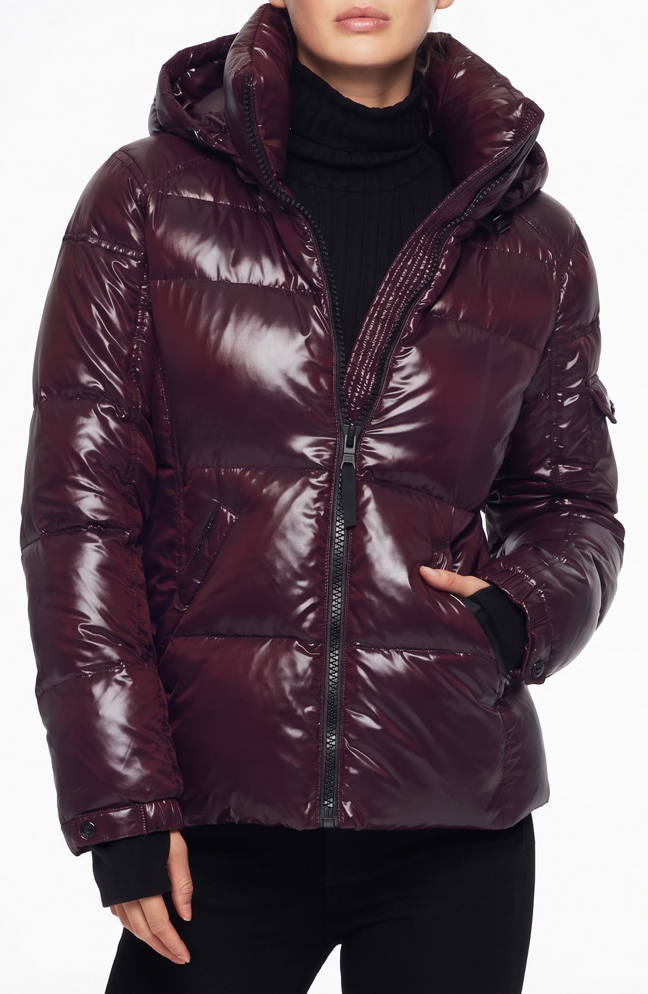 S13 Kylie Puffer Jacket In Black Cherry