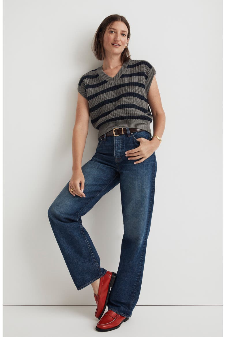 Stripe Waffle Knit Sweater Vest, Alternate, color, HEATHER PEWTER