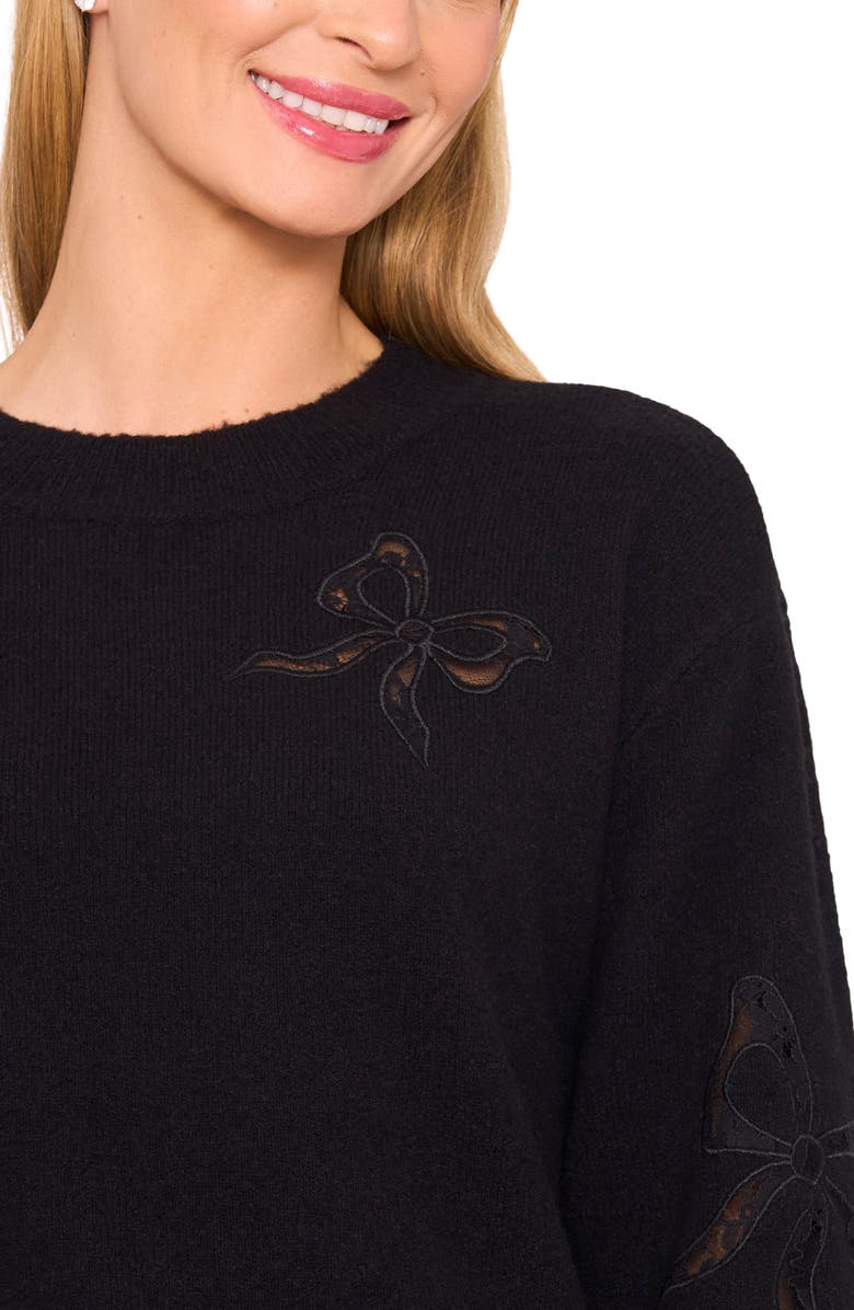 CeCe Lace Bow Inset Sweater, Alternate, color, Rich Black