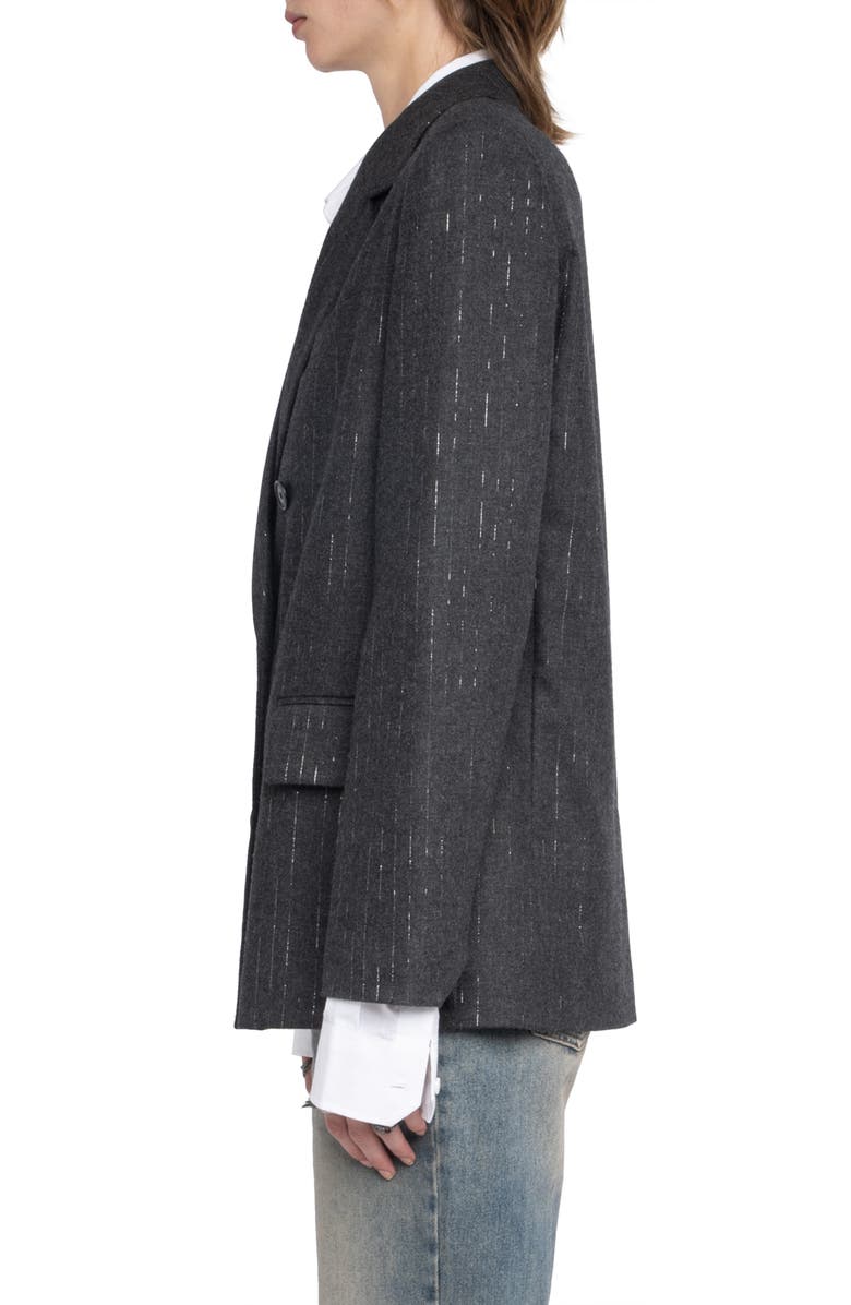 Zadig & Voltaire Vaska Metallic Stripe Double Breasted Blazer, Alternate, color, Anthracite