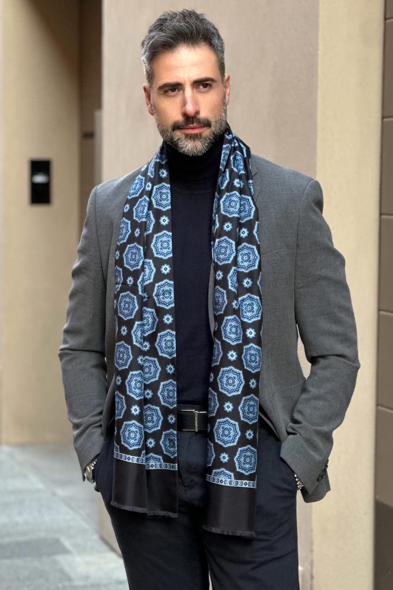 Jove - Wool Backed Silk Scarf for Men, Alternate, color, Blue and Black