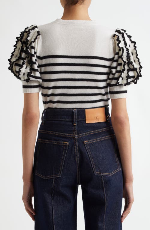 ULLA JOHNSON ULLA JOHNSON OTTILIE STRIPE PUFF SLEEVE CASHMERE SWEATER 