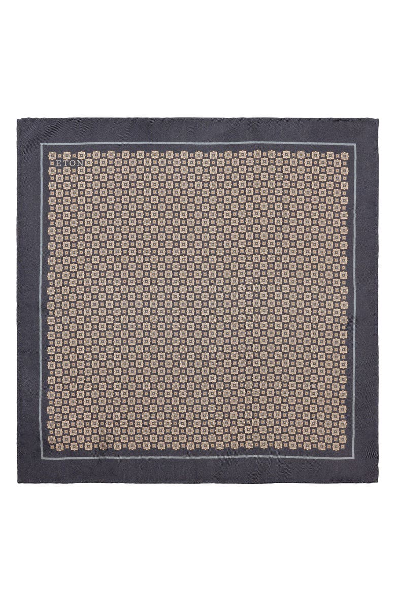 Eton Geometric Silk Pocket Square, Alternate, color, Navy