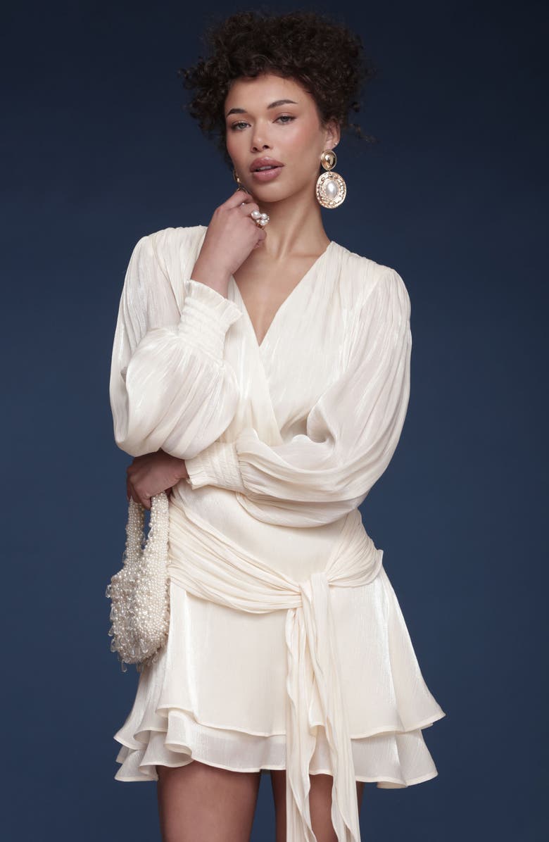 Avec Les Filles Long Sleeve Faux Wrap Minidress, Alternate, color, Cream