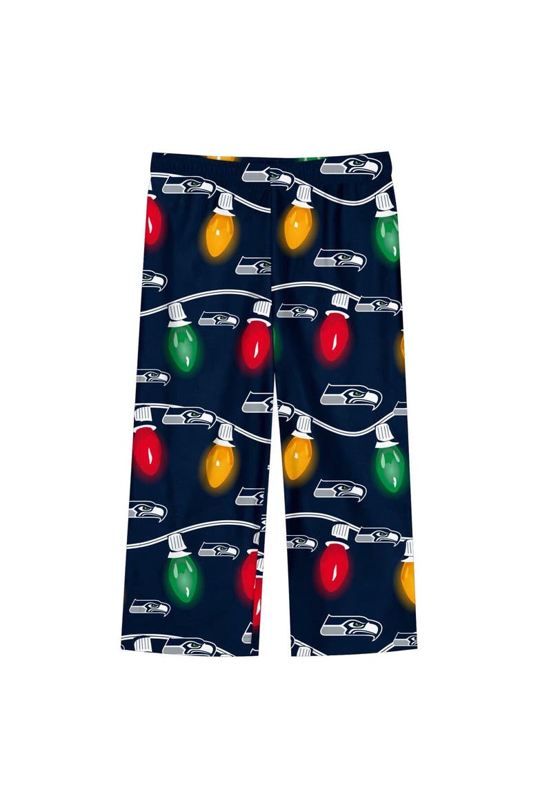 Youth Seattle Seahawks Two-Piece Garland Holiday Long Sleeve Pajama Set, Alternate, color, College Navy
