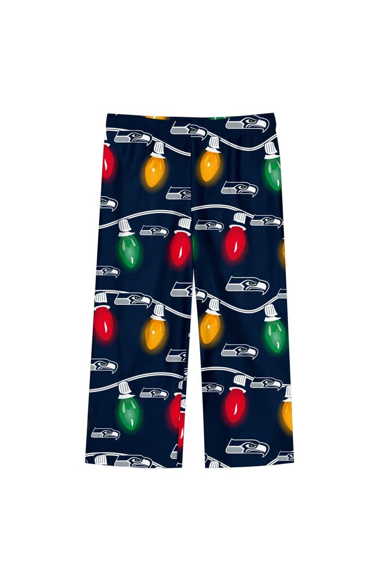 Outerstuff Youth Seattle Seahawks Two-Piece Garland Holiday Long Sleeve Pajama Set, Alternate, color, College Navy