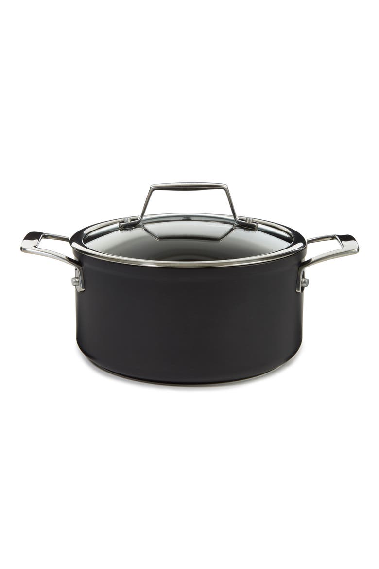 Essentials Hard Anodized 3.3-Quart Nonstick Covered Stockpot, Main, color, BLACK