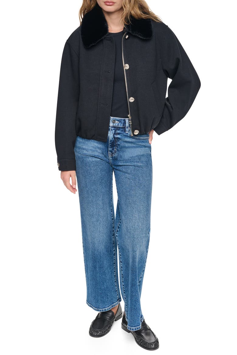 Removable Faux-Fur Collar Crop Coat, Alternate, color, BLACK
