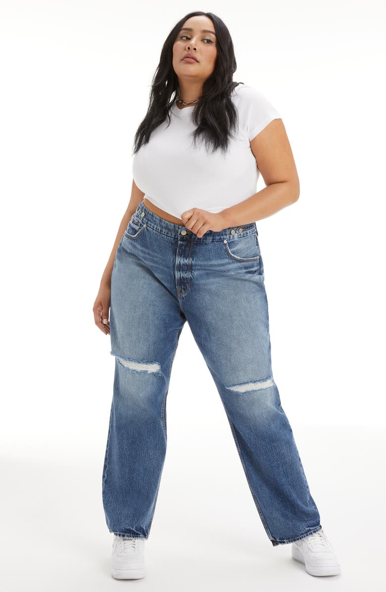 Good American Good '90s Ripped Straight Leg Jeans, Alternate, color, 