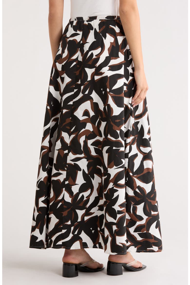 Drawstring Waist Cotton Poplin Maxi Skirt, Alternate, color, IVORY- BLACK ABSTRACT PALM