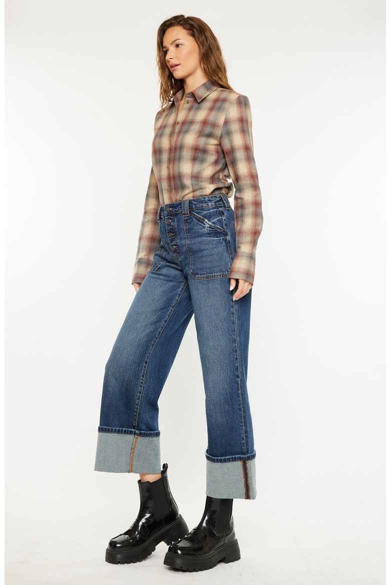 Beanie High Rise Ankle Wide Leg Jeans, Alternate, color, Dark Wash