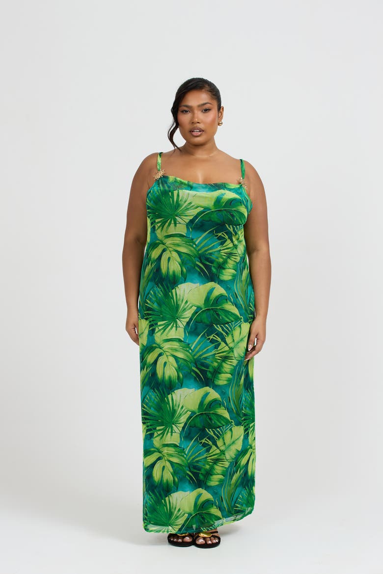 Print Trim Maxi Dress, Main, color, Green