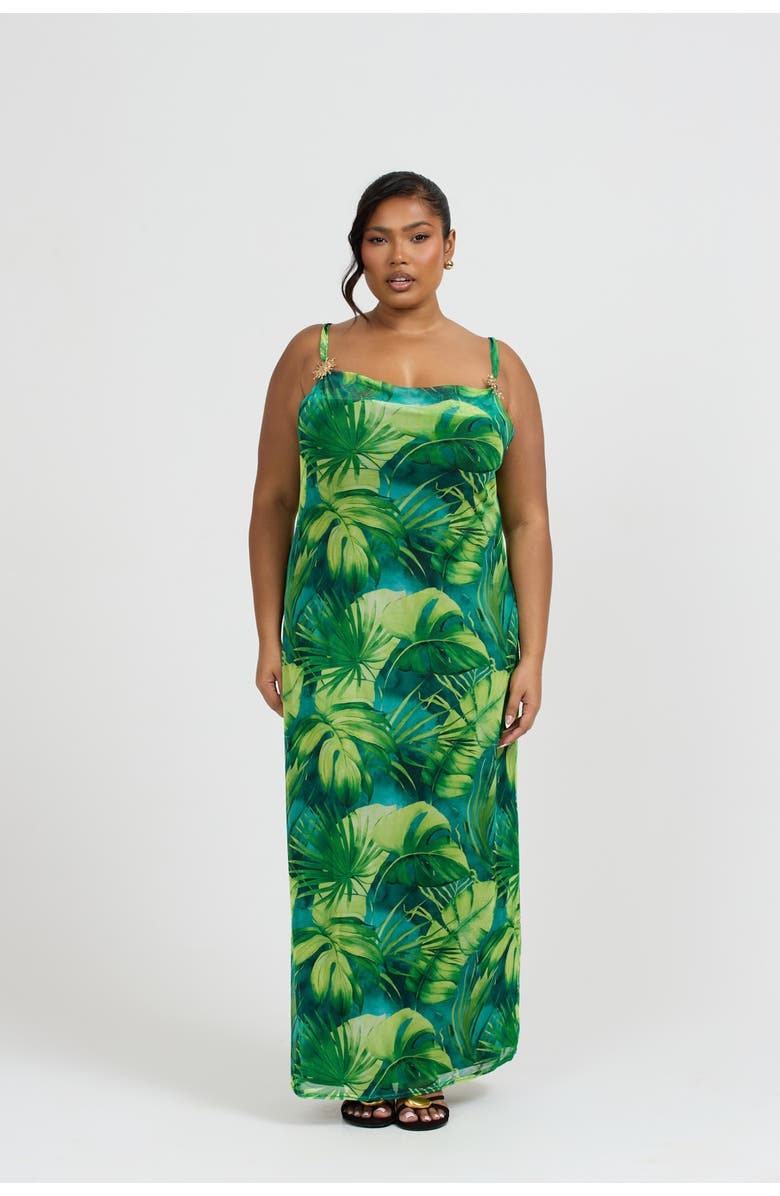FASHION-SZN CURVE Print Trim Maxi Dress, Main, color, Green