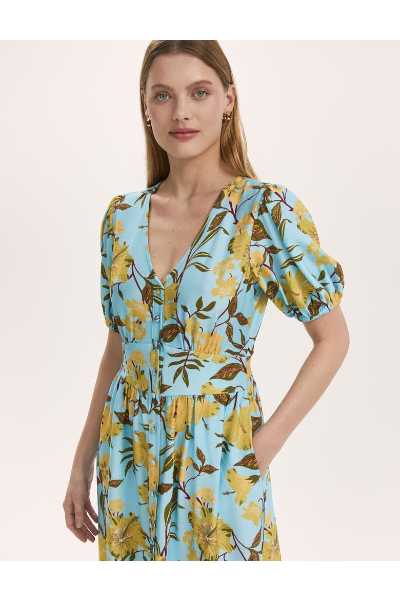 QAddison Floral Linen Blend Midi Dress, Alternate, color, Blue Floral