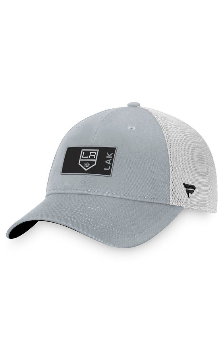 FANATICS Men's Fanatics Branded Gray/White Los Angeles Kings Authentic Pro Rink Trucker Snapback Hat, Main, color, 