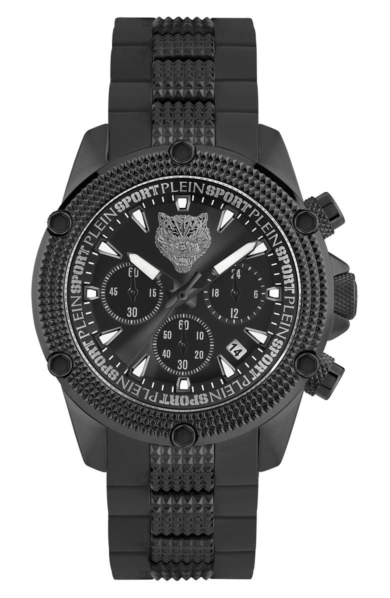 PLEIN SPORT Hurrican Three-Hand Quartz Multi-Function Bracelet Watch, 44mm, Main, color, Black