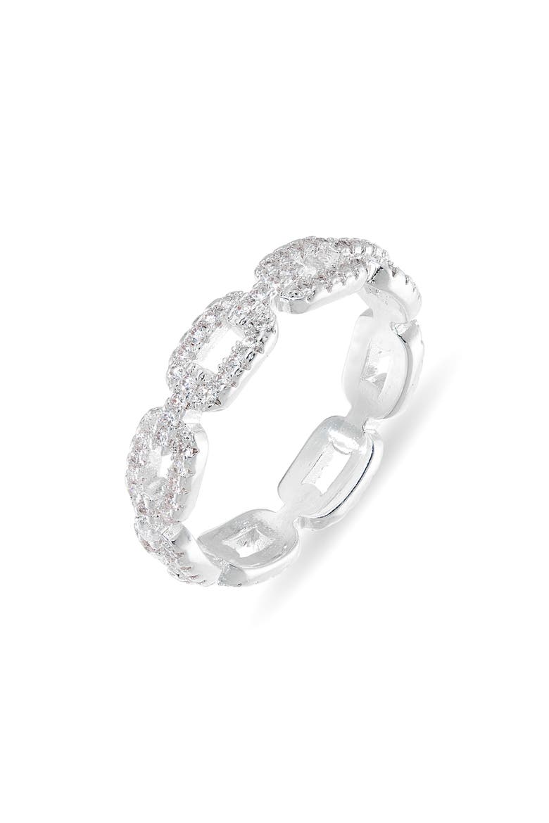Cubic Zirconia Link Band Ring, Main, color, CLEAR- SILVER