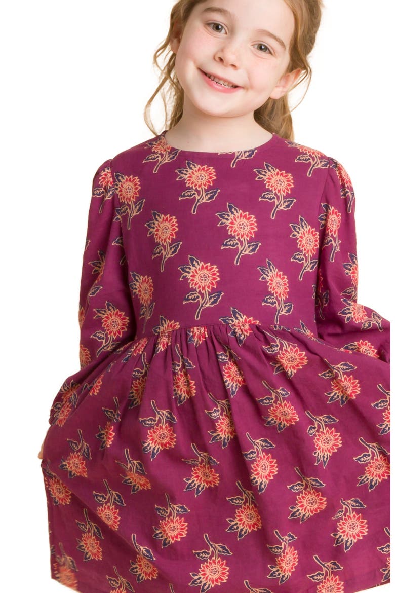 Girls' Long Sleeve Dress with Floral Motif, Alternate, color, Purple & Red