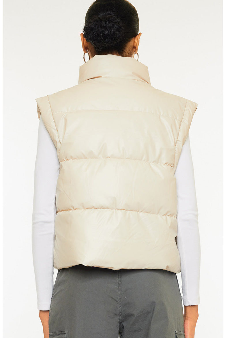 Frida Cropped Faux Leather Puffer Vest, Alternate, color, Cream