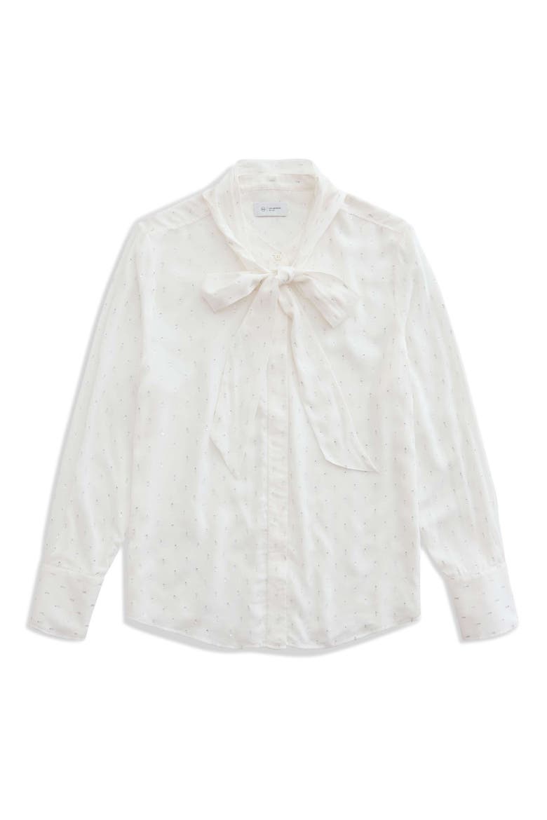 Lora Metallic Tie Neck Button-Up Shirt, Alternate, color, POWDER