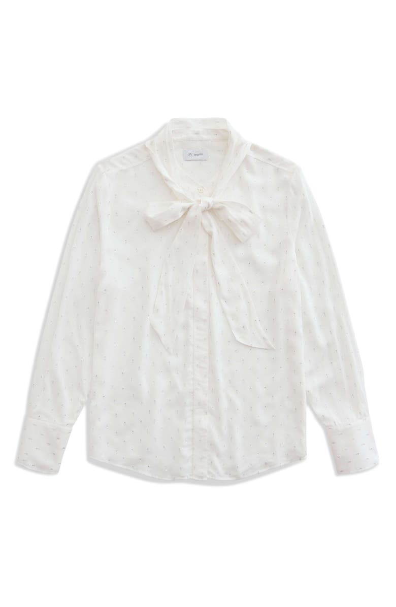 AG Lora Metallic Tie Neck Button-Up Shirt, Alternate, color, Powder